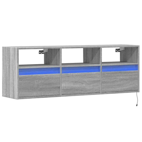 vidaXL TV Wall Cabinet with LED Lights Grey Sonoma 130x31x45 cm