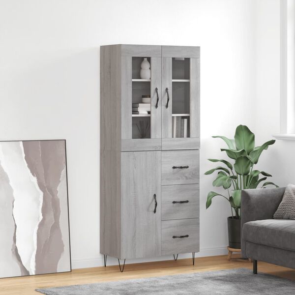 vidaXL Highboard Grey Sonoma 69.5x34x180 cm Engineered Wood