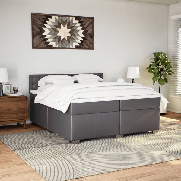 vidaXL Box Spring Bed with Mattress Grey 200x200 cm Faux Leather