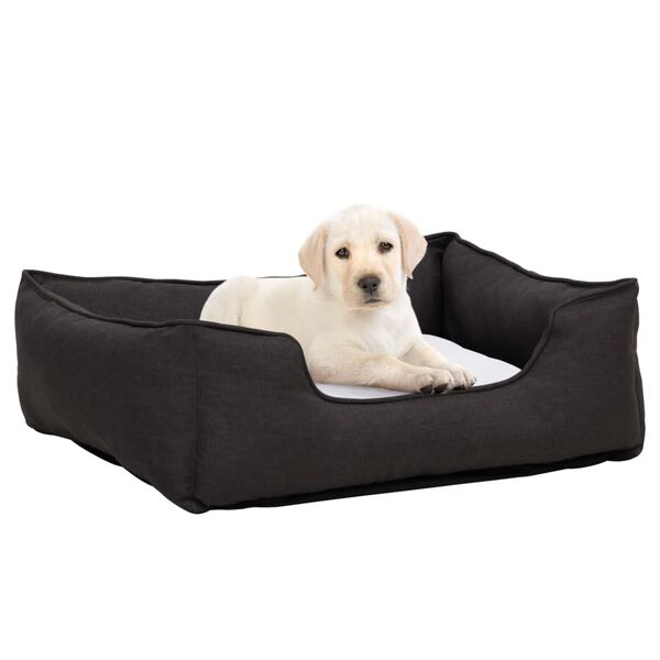 vidaXL Dog Bed Dark Grey and White 110.5x80.5x26 cm Linen Look Fleece