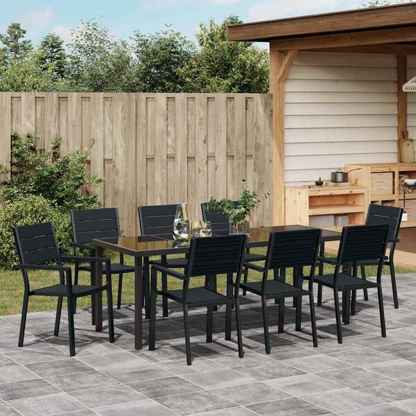 vidaXL Garden Dining Set 9 pcs Black Powder-Coated Steel