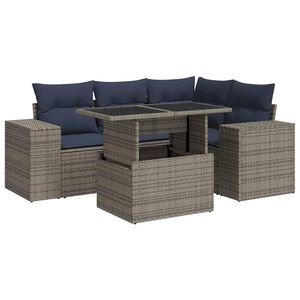 vidaXL 5 Piece Garden Sofa Set with Cushions Grey Poly Rattan