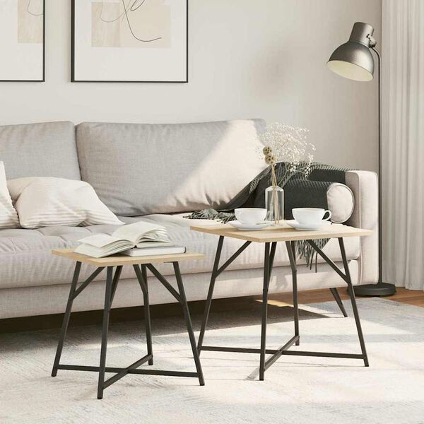 vidaXL Side Table Set 2 pcs Sonoma Oak and Black