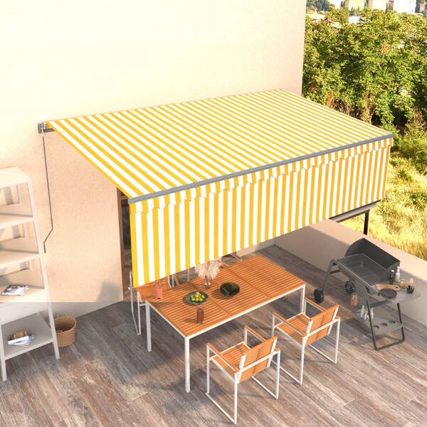 vidaXL Manual Retractable Awning with Blind 5x3m Yellow&White