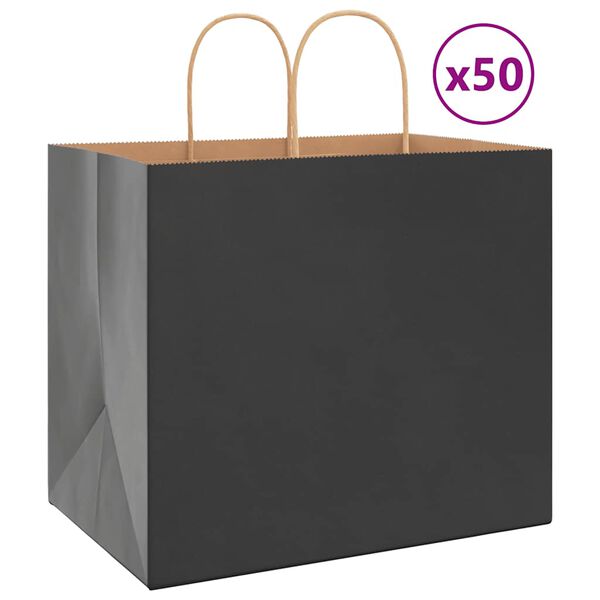 vidaXL Paper Bags 50 pcs with Handles Black 32x22x28 cm