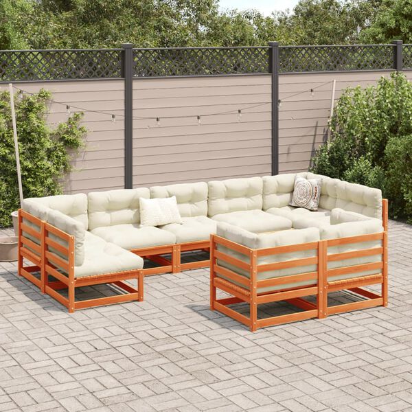 vidaXL 9 Piece Garden Sofa Set Wax Brown Solid Wood Pine