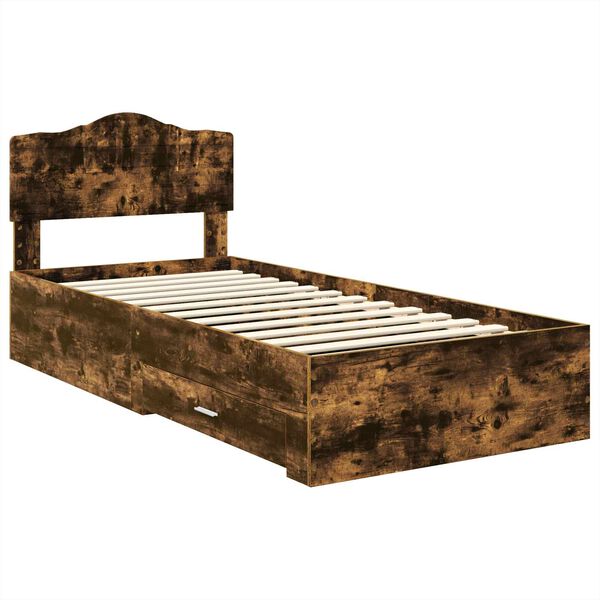 vidaXL Bed Frame with Headboard Smoked Oak 90 x 190 cm Engineered Wood