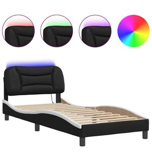 vidaXL Bed Frame with LED without Mattress "Hvar" Black and White 80x200 cm