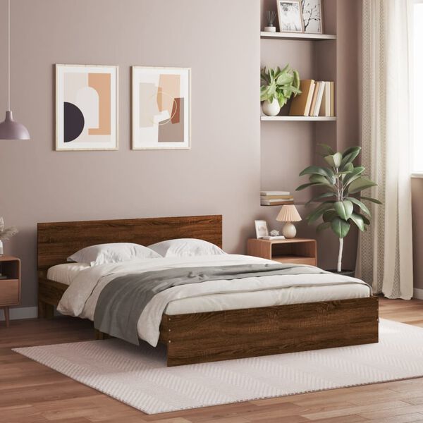 vidaXL Bed Frame with LED without Mattress Brown Oak 160x200 cm