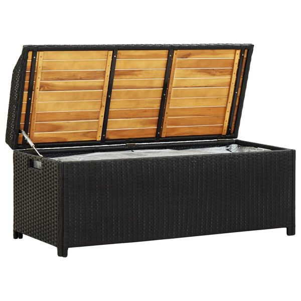 vidaXL Storage Bench Mix Beige 100x50x52 cm Poly Rattan and Acacia Wood