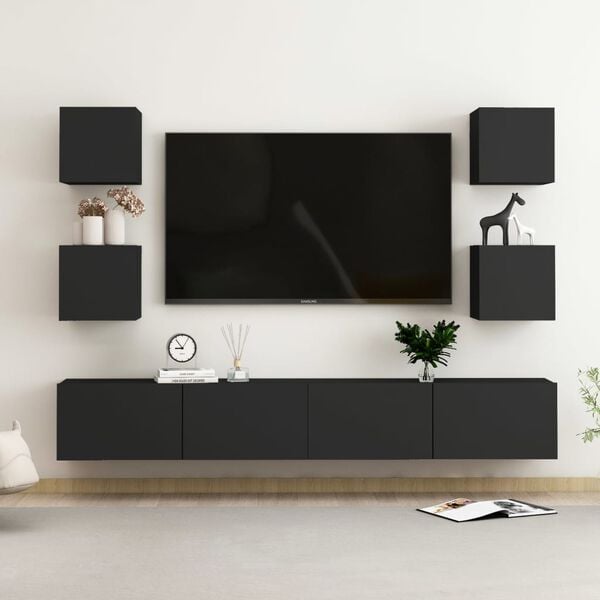 vidaXL 6 Piece TV Cabinet Set Black Engineered Wood