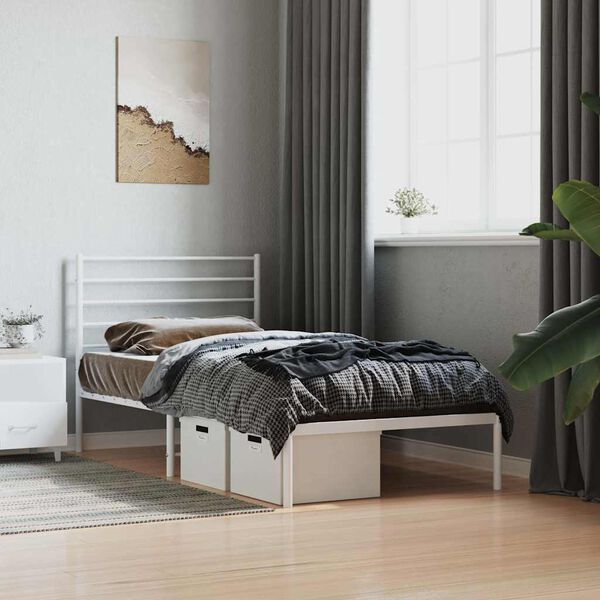vidaXL Metal Bed Frame without Mattress with Headboard White 90x190cm