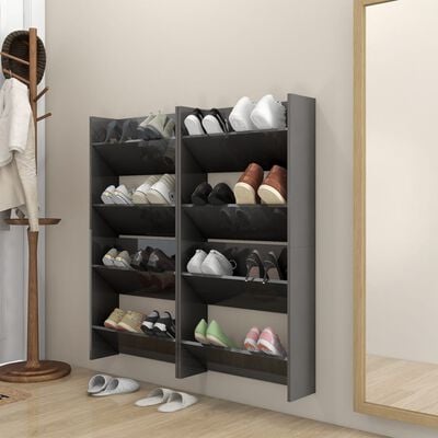 vidaXL Wall Shoe Cabinets 4 pcs High Gloss Grey 60x18x60 cm Engineered Wood