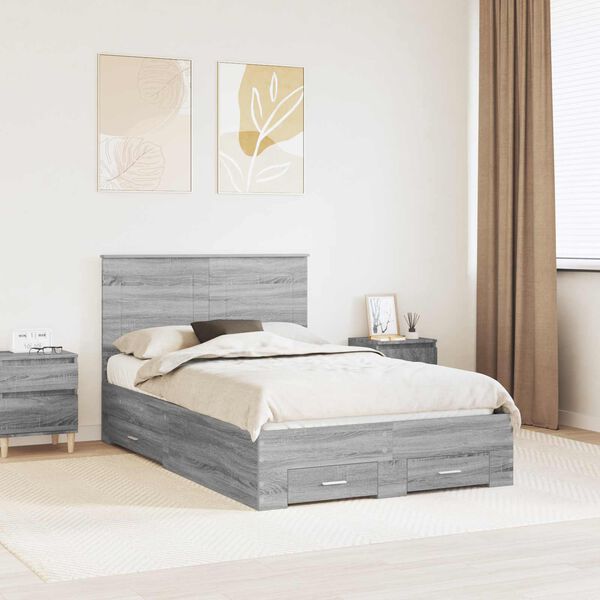 vidaXL Bed Frame with Drawer Grey Sonoma 120 x 200 cm Engineered Wood