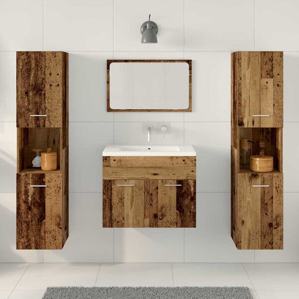 vidaXL Bathroom Furniture Set with Door 4 pcs Old Wood Engineered Wood