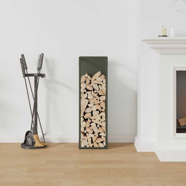 vidaXL Firewood Rack Olive Green 25x25x80 cm Cold-rolled steel