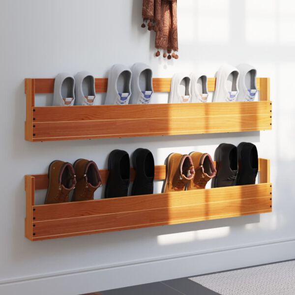 vidaXL Wall-mounted Shoe Racks 2 pcs Wax Brown 110x8.5x23.5 cm Solid Wood Pine