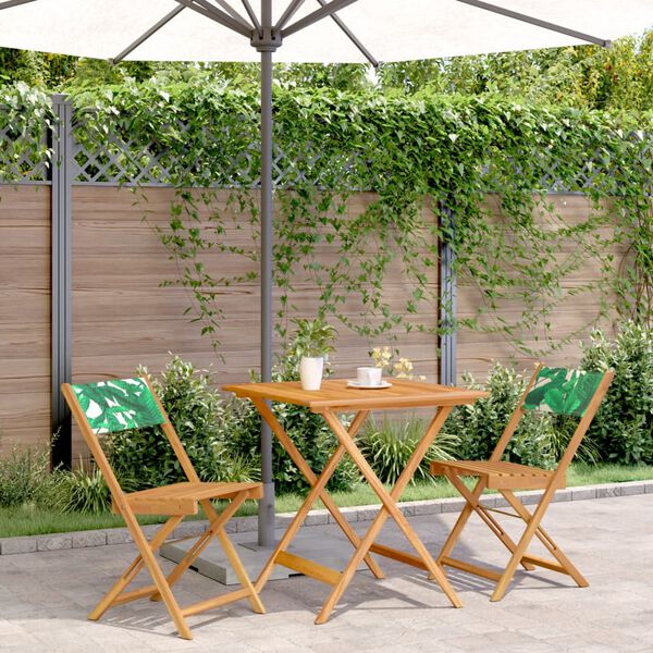 vidaXL 3 Piece Bistro Set Leaf Pattern Fabric and Solid Wood