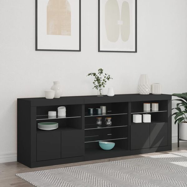 vidaXL Sideboard with LED Lights Black 181.5x37x67 cm