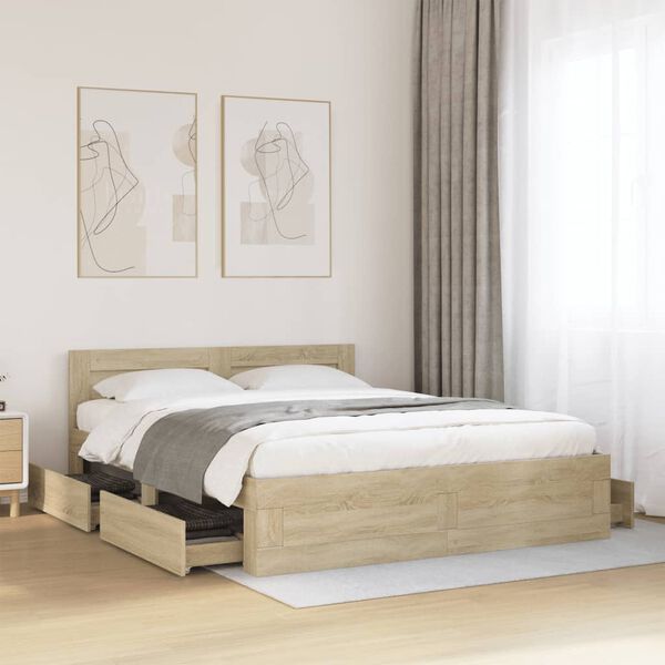 vidaXL Bed Frame with Headboard without Mattress Sonoma Oak 150x200 cm King Size