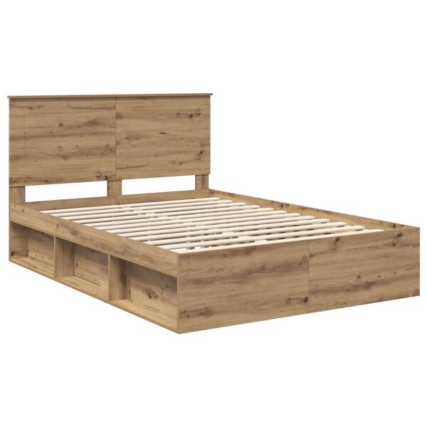 vidaXL Bed Frame Artisian Oak 140 x 200 cm Solid Pine Wood