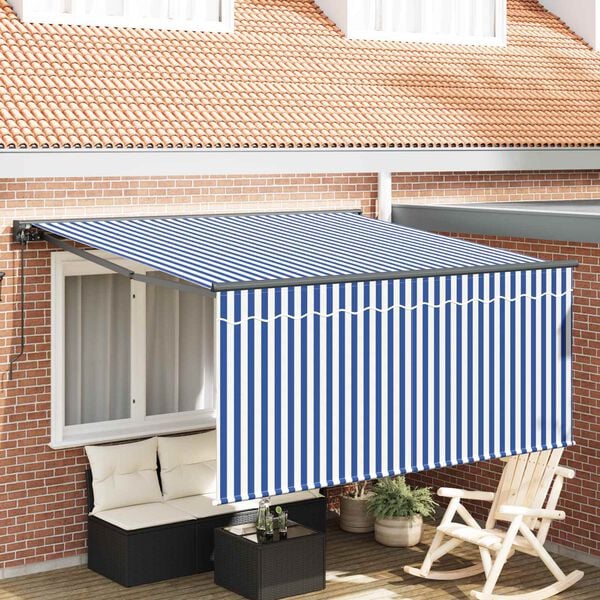 vidaXL Retractable Awning Manual Blue and White 300 x 250 cm
