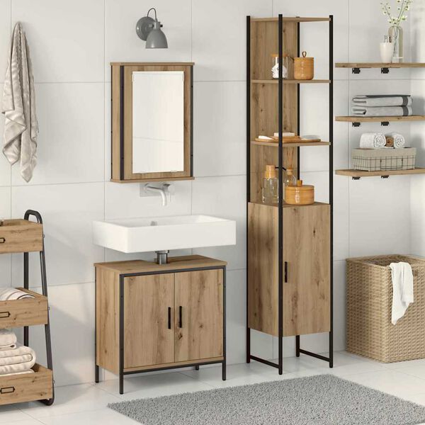 vidaXL Bathroom Furniture Set with Shelf 3 pcs Brown Engineered wood