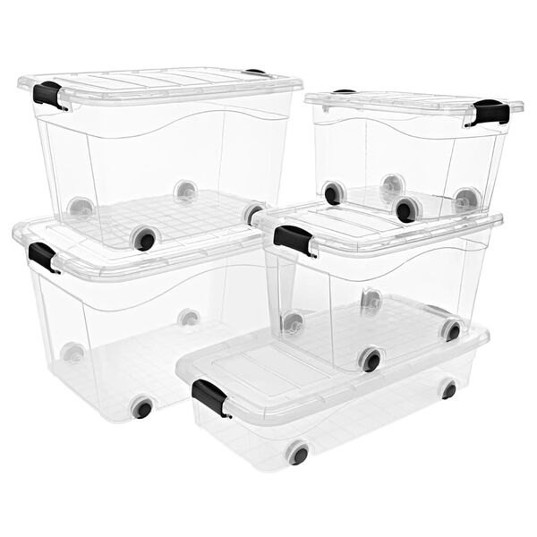 vidaXL Storage Boxes with Wheels & Lids 2 pcs Transparent 60 L
