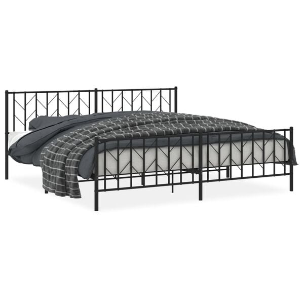 vidaXL Metal Bed Frame without Mattress with Footboard Black 200x200cm
