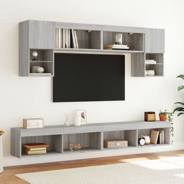 vidaXL 6 Piece TV Wall Units with LED Grey Sonoma Engineered Wood