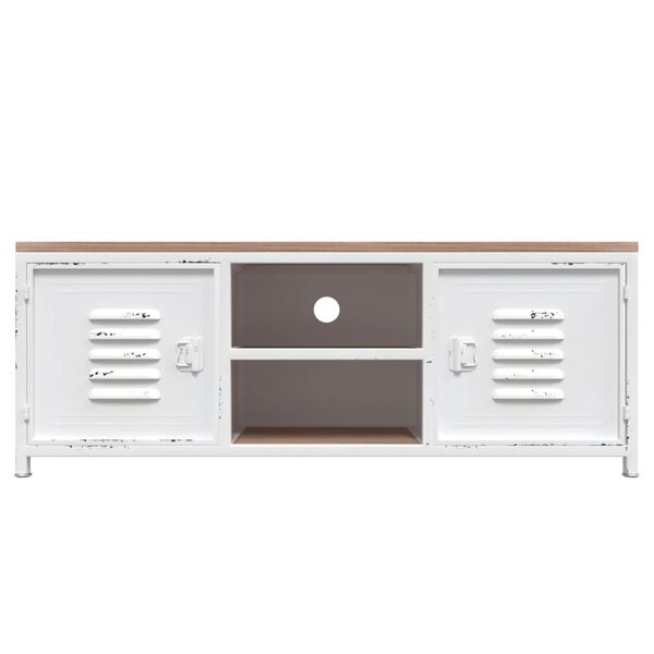 vidaXL TV Cabinet White 110x30x40 cm Iron and Solid Wood Fir