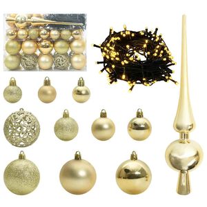 vidaXL Christmas Bauble Set 61 pcs 150 LEDs Warm White &Oslash; 6 cm