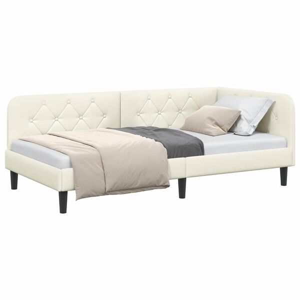 vidaXL Corner Bed Frame with Headboard Cream 90 x 190 cm Velvet