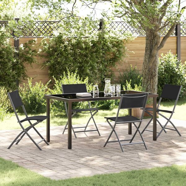 vidaXL Garden Dining Set Folding 5 pcs Black Powder-Coated Steel
