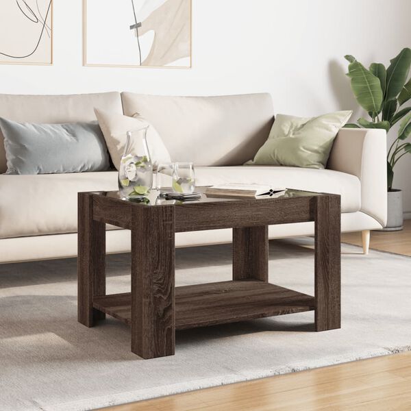 vidaXL Coffee Table with LED Brown Oak 73x53x45 cm Engineered Wood