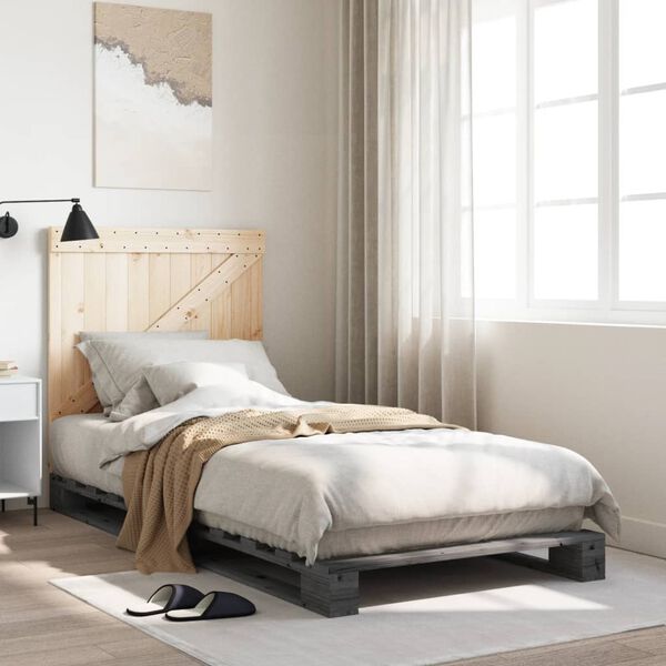 vidaXL Bed Frame without Mattress Grey 90x200 cm Solid Wood Pine