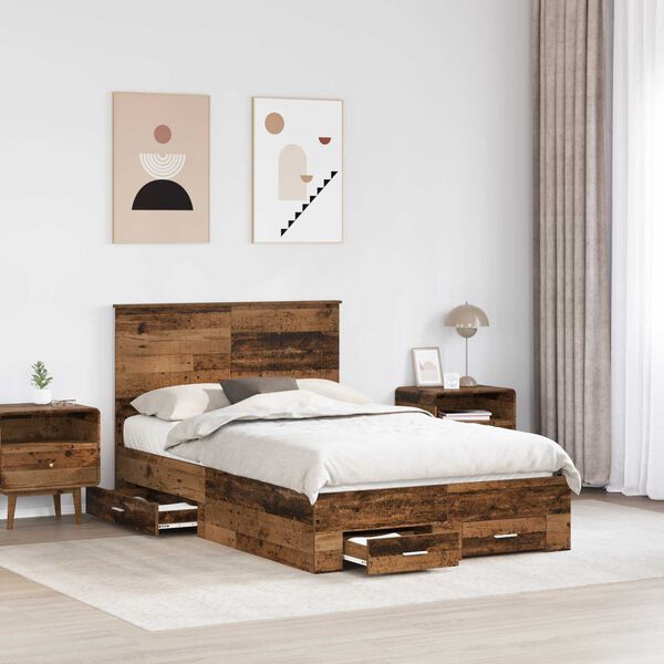 vidaXL Bed Frame with Headboard Old Wood 120 x 200 cm Engineered Wood