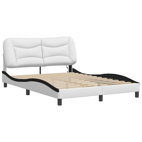 vidaXL Bed Frame with LED without Mattress "Hvar" White and Black 140x190 cm
