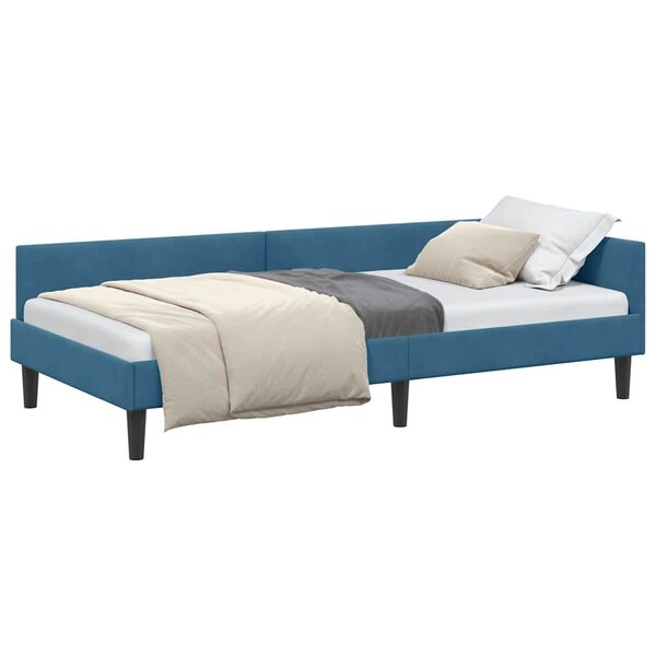 vidaXL Corner Bed Frame with Headboard Blue 100 cm x 200 cm Velvet