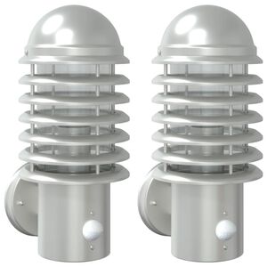 vidaXL Outdoor Wall Lights with Sensors 2pcs Silver Stainless Steel