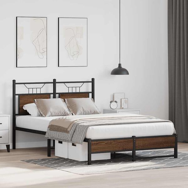 vidaXL Bed Frame without Mattress Brown Oak 120x190 cm Small Double Engineered Wood