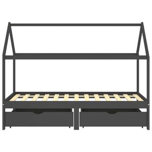 vidaXL Kids Bed Frame with Drawers Dark Grey Solid Pine Wood 90x200cm