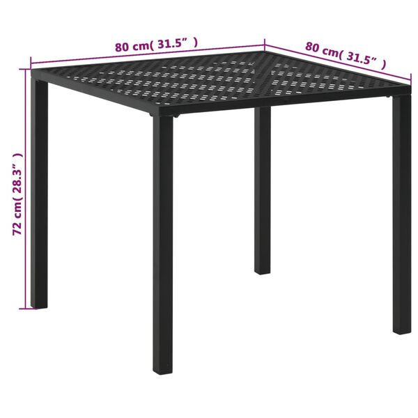 vidaXL Garden Table Black 80x80x72 cm Steel