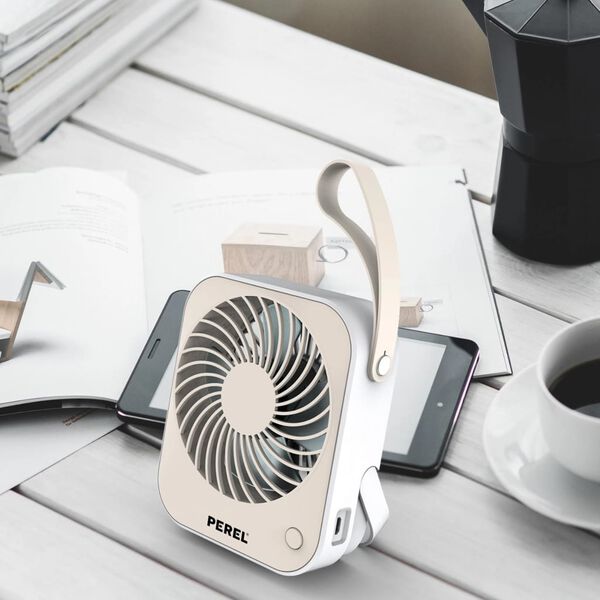 Perel Portable USB Fan Cream and White