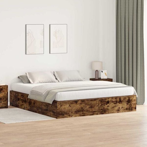 vidaXL Storage Bed Frame Smoked Oak 200 x 200 cm Engineered Wood