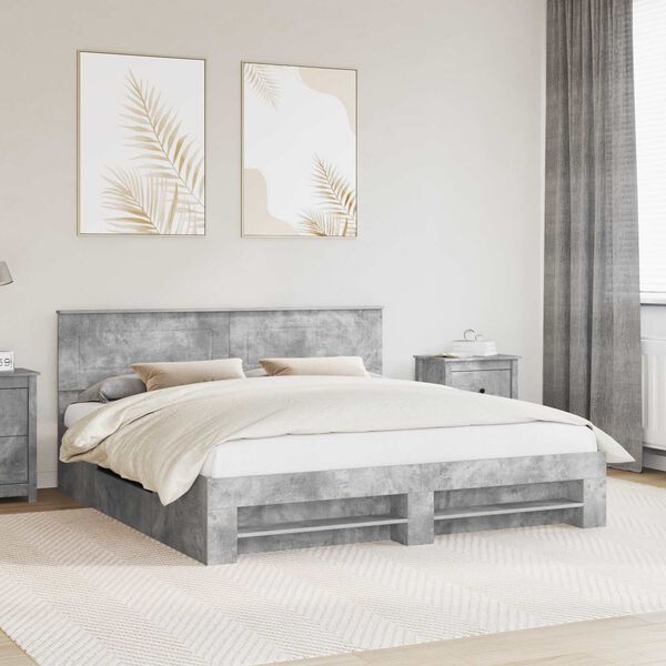 vidaXL Bed Frame Concrete Grey 200 x 200 cm Engineered Wood