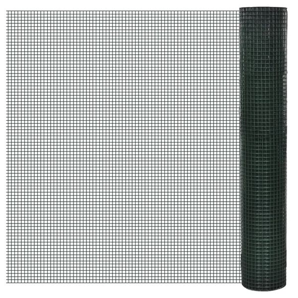 vidaXL Chicken Wire Fence Galvanised with PVC Coating 10x1 m Green