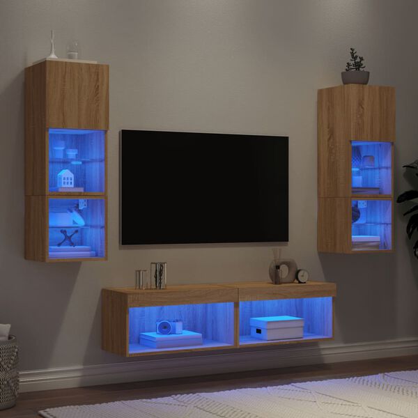vidaXL 6 Piece TV Wall Units with LED Sonoma Oak Engineered Wood