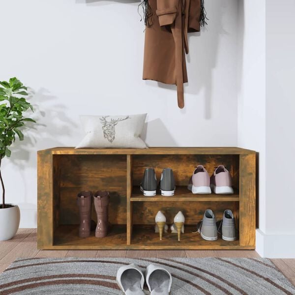 vidaXL Shoe Cabinet Smoked Oak 100x35x45 cm Engineered Wood