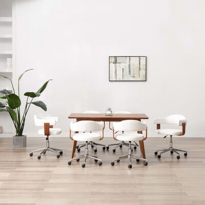 vidaXL Swivel Dining Chairs 6 pcs White Bent Wood and Faux Leather